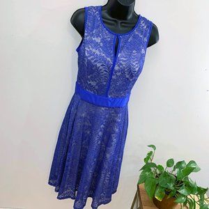 NWT | Kate Kasin | Lace Sleeveless A-Line Keyhole Dress | Blue | Medium